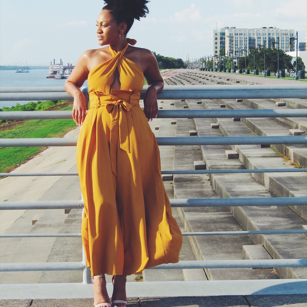 Mustard Jumpsuit, Wide leg, Pockets 100% Polyester